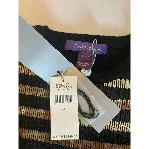 Ralph Lauren Collection Purple Label Sequin Mini Dress Wool XS Black Gold 0 2 - Picture 8 of 14